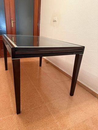 Mesa comedor extensible cristal y madera
