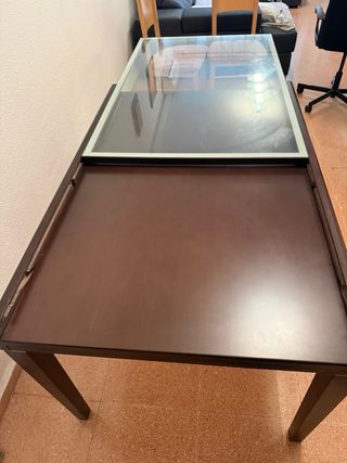 Mesa comedor extensible cristal y madera