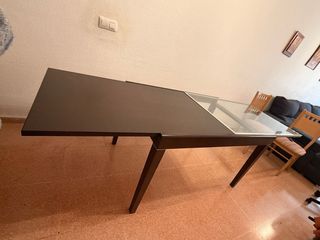 Mesa comedor extensible cristal y madera