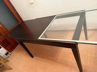 Mesa comedor extensible cristal y madera