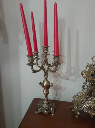 Candelabro antiguo dorado 5 velas y reloj