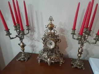 Candelabro antiguo dorado 5 velas y reloj