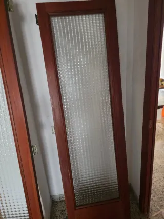 Puerta de dos hojas de madera con cristalera