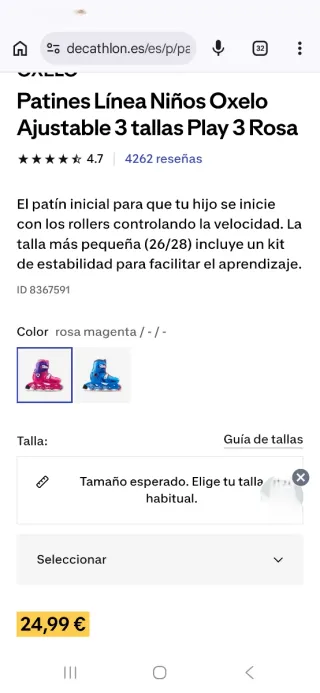 Patines Oxelo niña Talla 28-30 + Protecciones