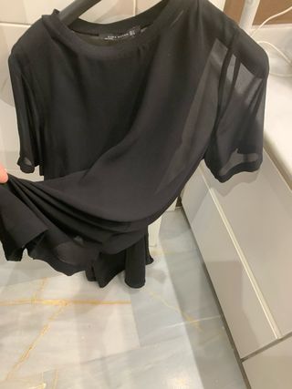 Camiseta Zara Woman T-L Negra Transparente