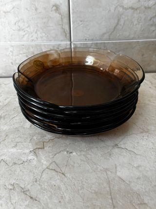 Juego Vajilla Duralex Ondas Vintage Marrón