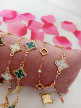 Pulseras Acero Dorado Trébol