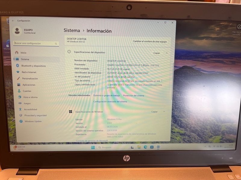 Portátil HP 850 i5 16GB RAM 2.4GHz