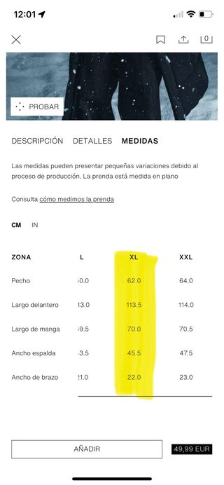 Anorak largo Zara XL Negro Waterrepellent Mujer