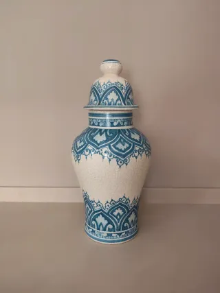 Jarrón Manuel Benlloch Cerámica Azul/Blanco