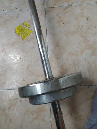 Barra de pesas con discos de 10kg, y 5kg cada lado