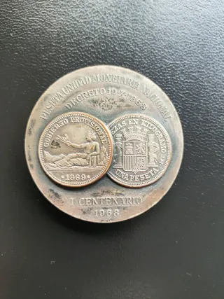 Medalla I Centenario Peseta 1869-1968.