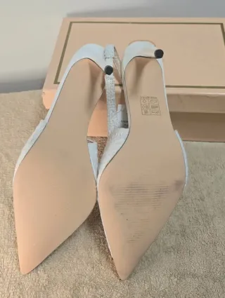 Scarpe eleganti donna tacco oro e bianco