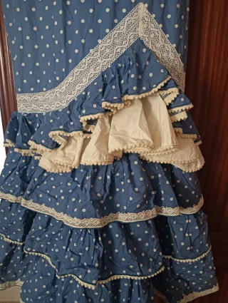 Vestido Flamenco Roal Lunares azul y beige