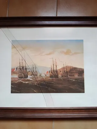 Cuadro de barcos en el mar