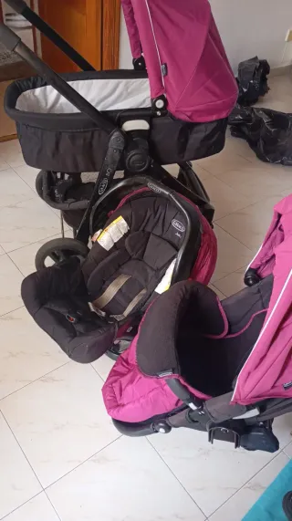 Carro de bebé rosa 3 piezas