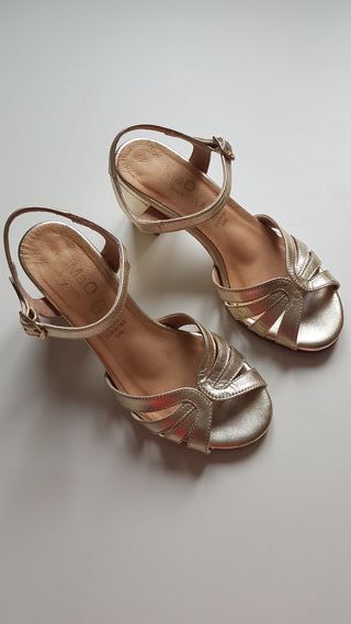 Sandalias tacón,Mimao doradas cómodas, muy bonitas