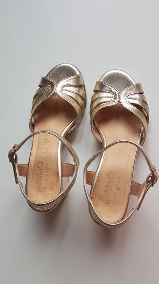 Sandalias tacón,Mimao doradas cómodas, muy bonitas