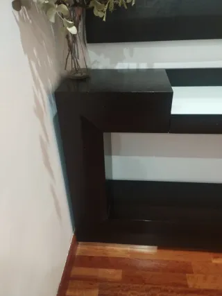 Mueble recibidor madera, metal y cristal con espej