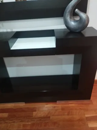 Mueble recibidor madera, metal y cristal con espej