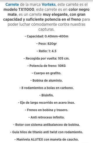 2 Carretes Pesca Vorteks TX 11000