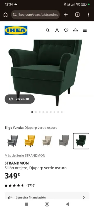 Sillón Orejero Ikea Verde Tela