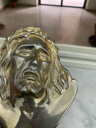 Decorazione vintage testa Cristo ottone