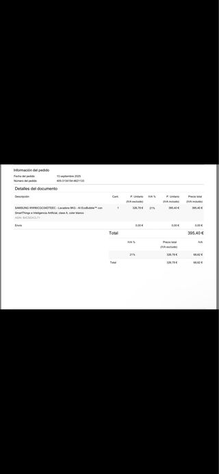 Lavadora Samsung 9kg ( 6 meses)