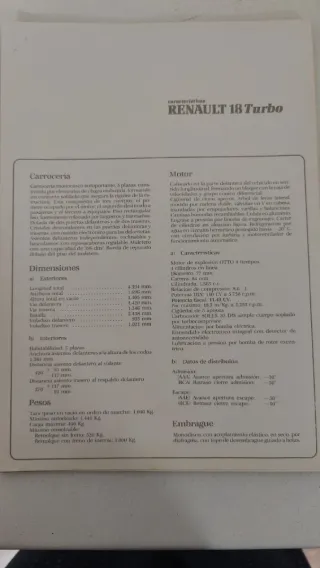 Documentación y dosier de venta Renault 18 Turbo