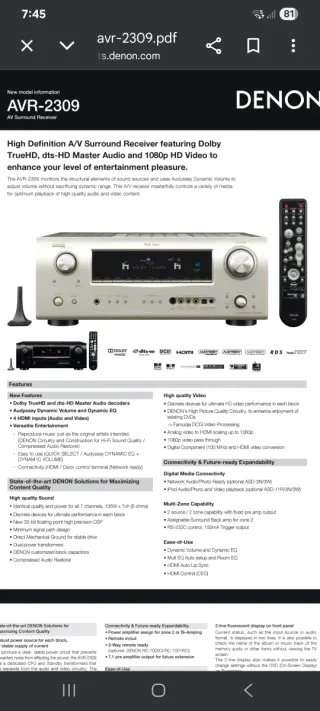 Denon AVR-2309 Amplificador AV Negro