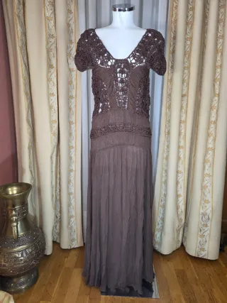 Vestido Zara Marrón Crochet Largo
