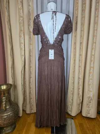 Vestido Zara Marrón Crochet Largo