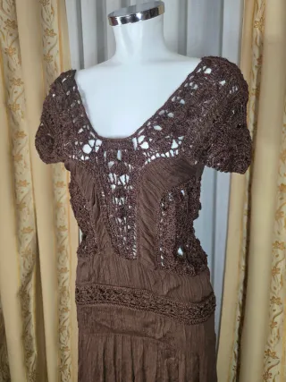Vestido Zara Marrón Crochet Largo