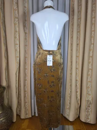 Vestido Terciopelo Dorado Zara