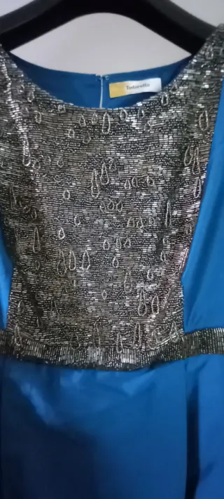 Vestido fiesta Tintoretto azul y plata