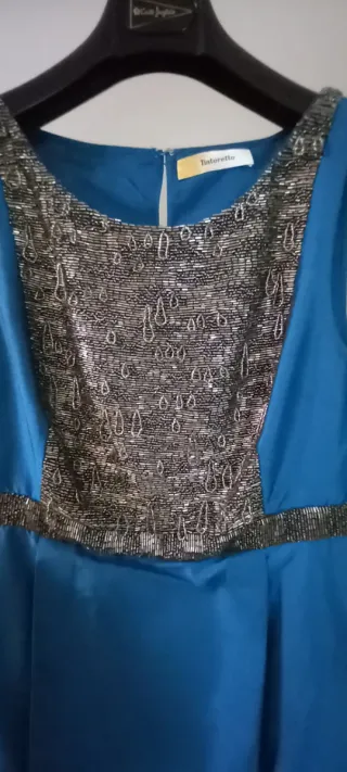 Vestido fiesta Tintoretto azul y plata