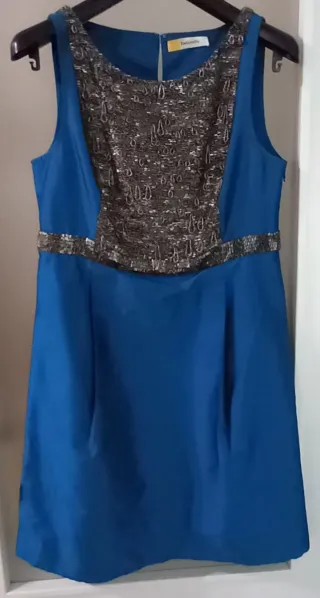 Vestido fiesta Tintoretto azul y plata