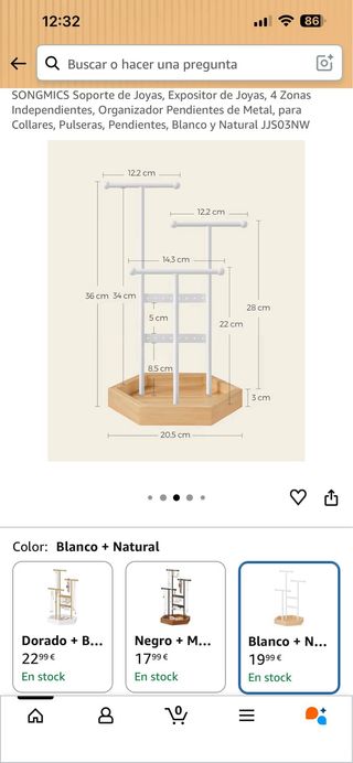 Expositor de Joyas SONGMICS Blanco y Natural