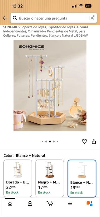 Expositor de Joyas SONGMICS Blanco y Natural