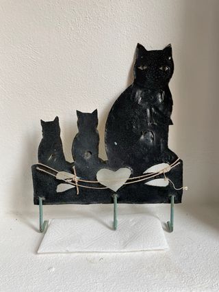 Appendiabiti ganci gatti in ferro battuto