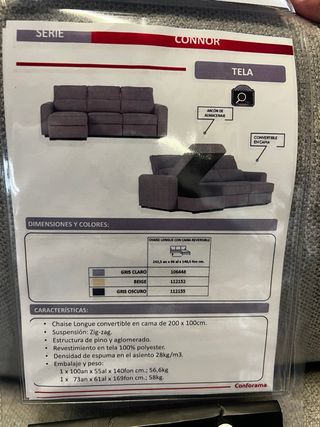 Sofá 3 plazas chaise longue con arcón