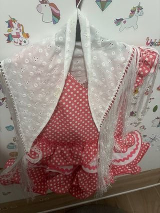 Vestido Flamenca bebe, talla 2 años y mantoncillo