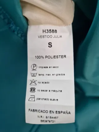 Vestido midi asimétrico dorado y verde azulado