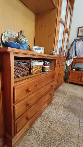 Mueble Bar Salón Madera Maciza Vitrinas