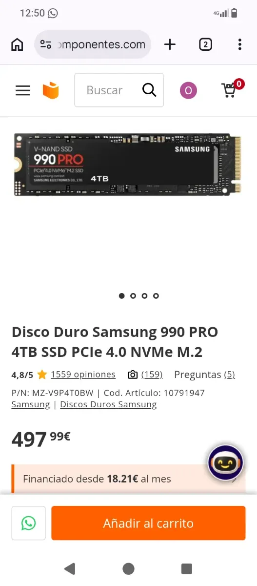 Samsung 990 Pro SSD NVMe M.2 PCIe 4.0. 4Tb. afbeelding 2