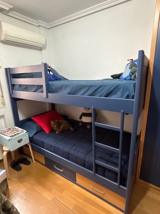 Litera madera con cajones azul