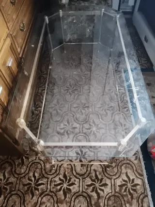 Mesa centro cristal y metal vintage 130x70