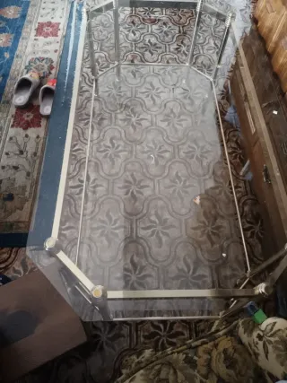 Mesa centro cristal y metal vintage 130x70