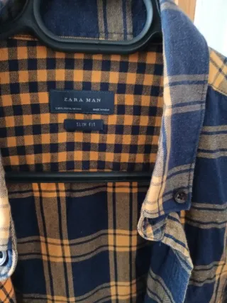Camisa Zara Man cuadros azul y amarillo Talla M