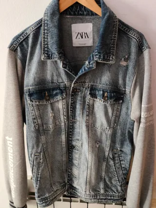 Chaqueta Zara Denim Gris y Azul Talla M